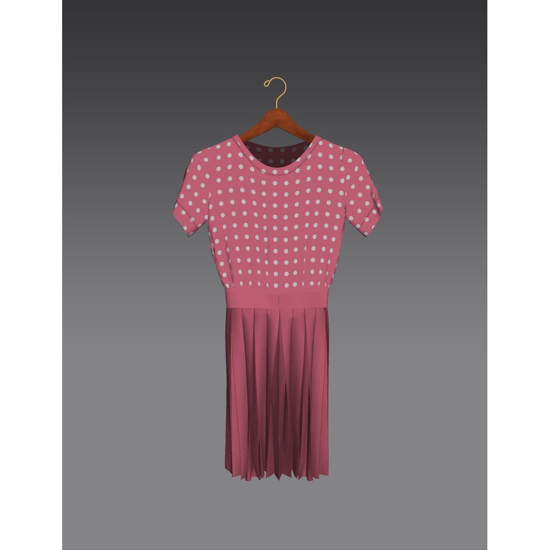 Pleated Dress 3D Model – Elegant Female Outfit, PBR Textures - View 41