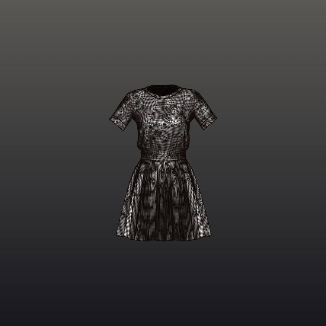 Pleated Dress 3D Model – Elegant Female Outfit, PBR Textures - View 45