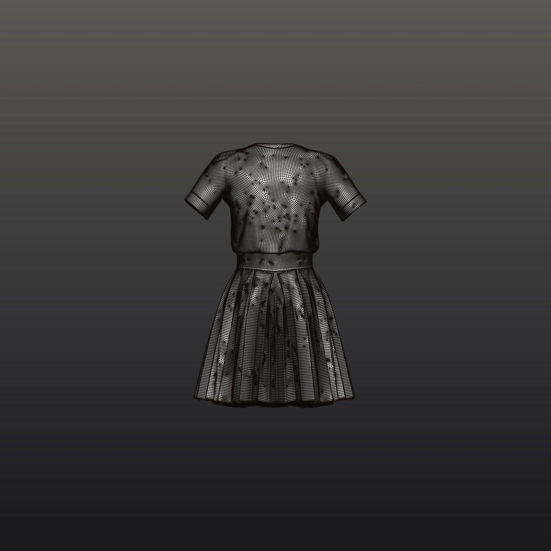Pleated Dress 3D Model – Elegant Female Outfit, PBR Textures - View 46