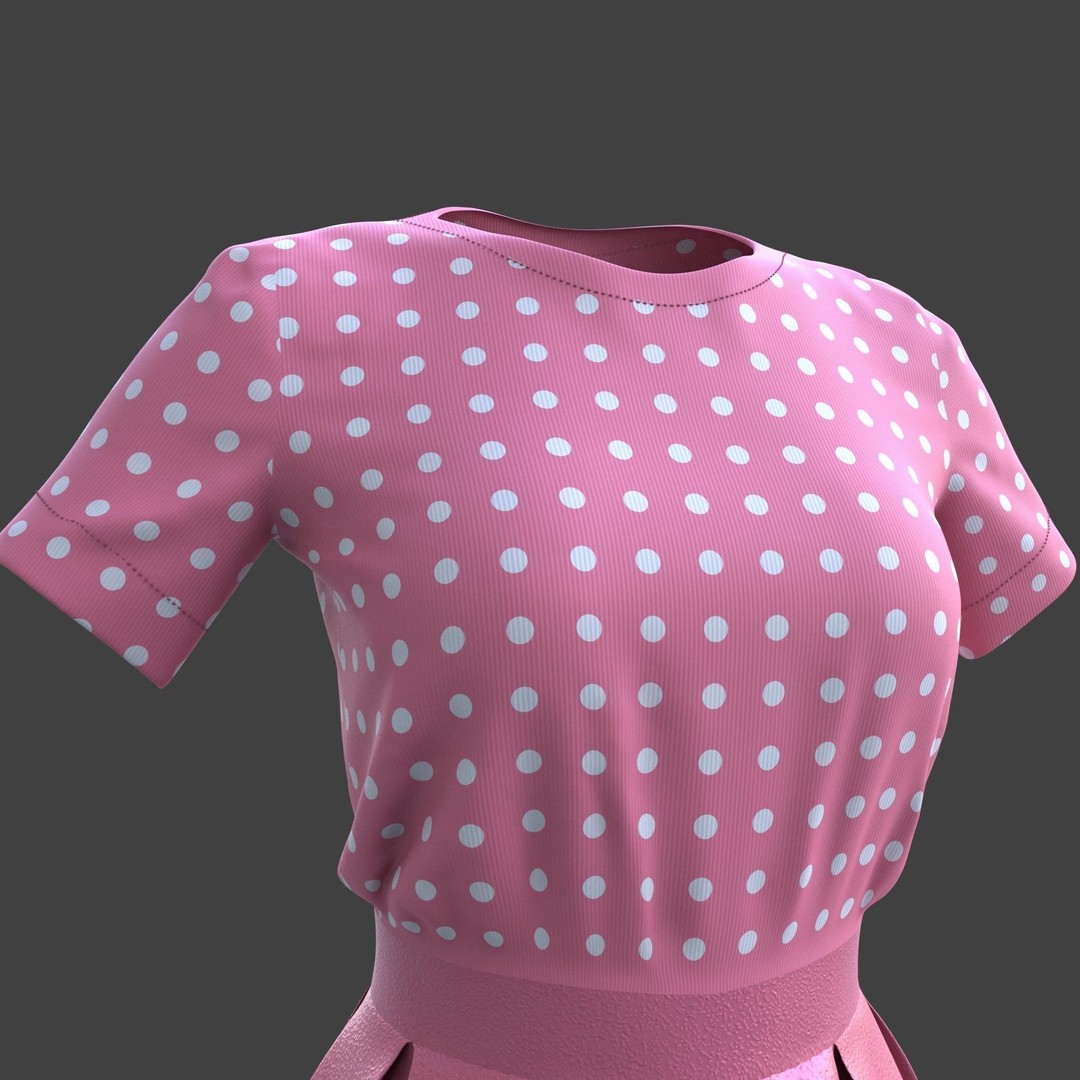 Pleated Dress 3D Model – Elegant Female Outfit, PBR Textures - View 6