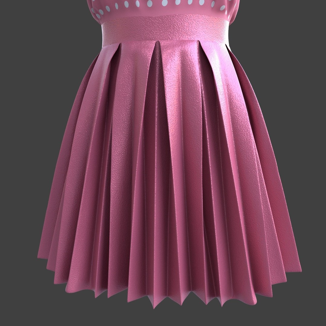 Pleated Dress 3D Model – Elegant Female Outfit, PBR Textures - View 8
