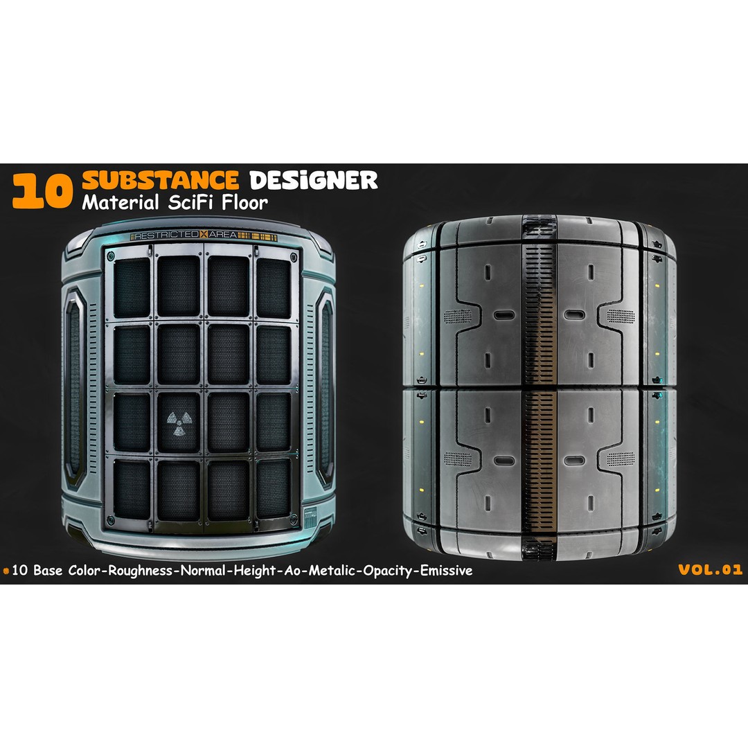 Sci-Fi Floor Texture 3D Model – Hardsurface PBR Materials, 4K