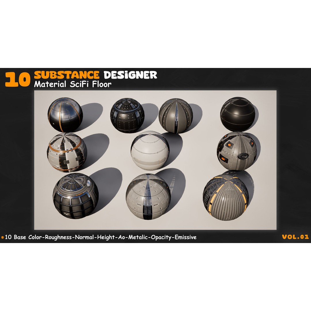 Sci-Fi Floor Texture 3D Model – Hardsurface PBR Materials, 4K - View 3