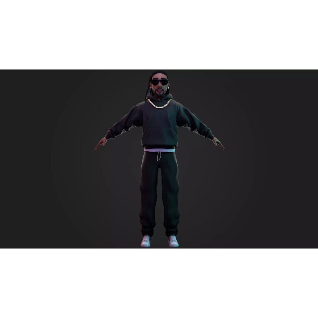 Hip-Hop Male Character 3D Model – Stylized Urban Artist, FBX/OBJ - View 2