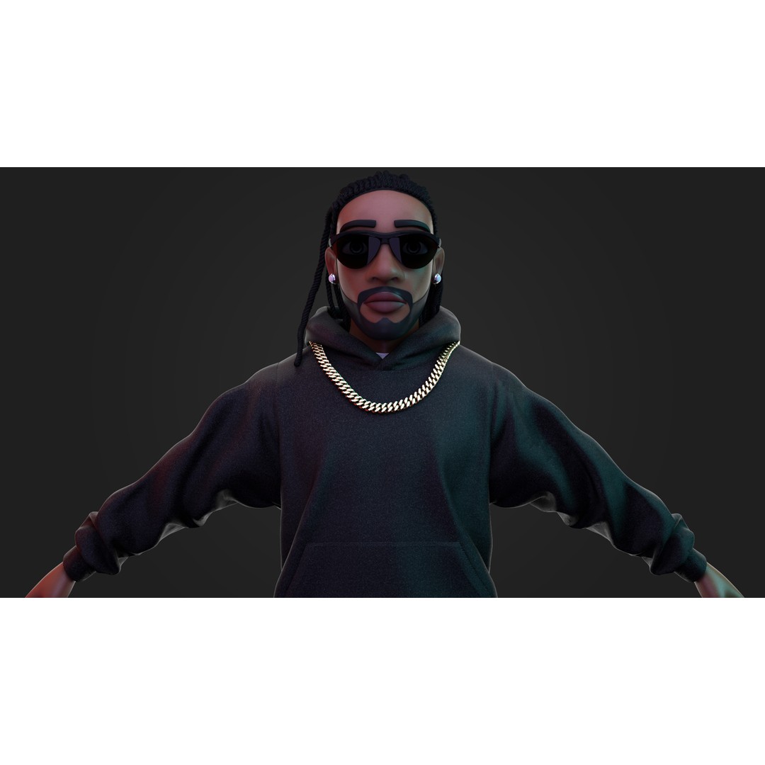 Hip-Hop Male Character 3D Model – Stylized Urban Artist, FBX/OBJ - View 4