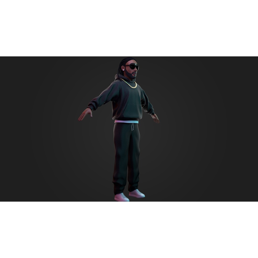Hip-Hop Male Character 3D Model – Stylized Urban Artist, FBX/OBJ - View 5