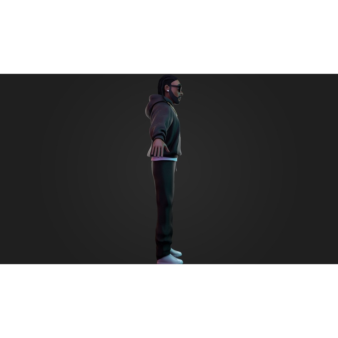 Hip-Hop Male Character 3D Model – Stylized Urban Artist, FBX/OBJ - View 6