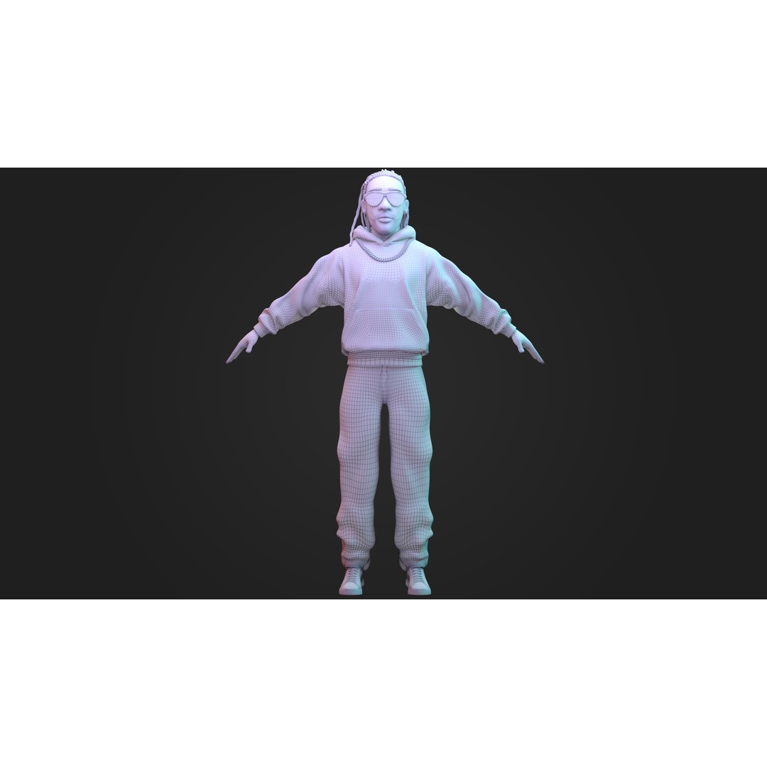 Hip-Hop Male Character 3D Model – Stylized Urban Artist, FBX/OBJ - View 9