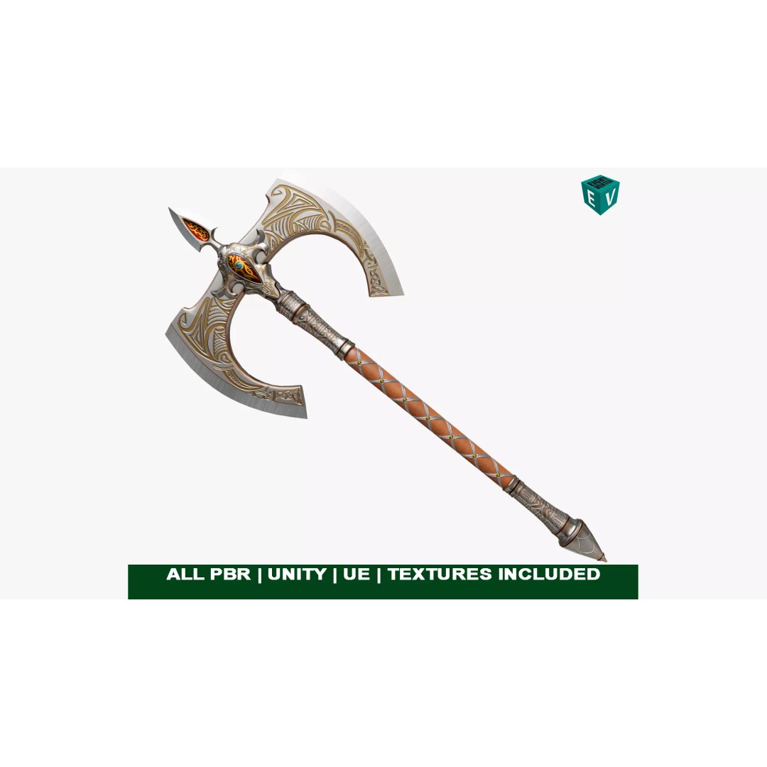 Battle Axe 3D Model – Low Poly PBR Game Asset, FBX, Unity, UE - View 2
