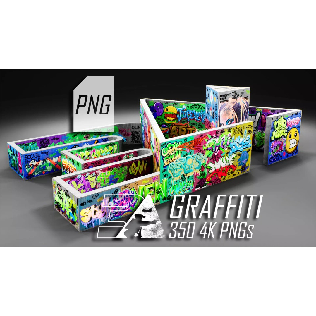 350 Graffiti Cutouts 3D Model – 4K PNG Textures for Games - View 2