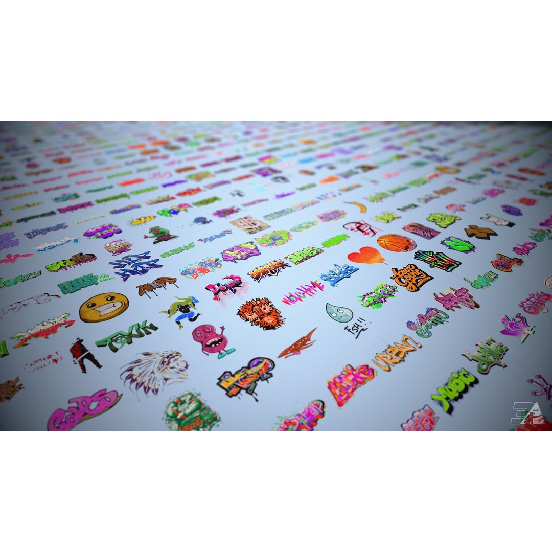 350 Graffiti Cutouts 3D Model – 4K PNG Textures for Games - View 3