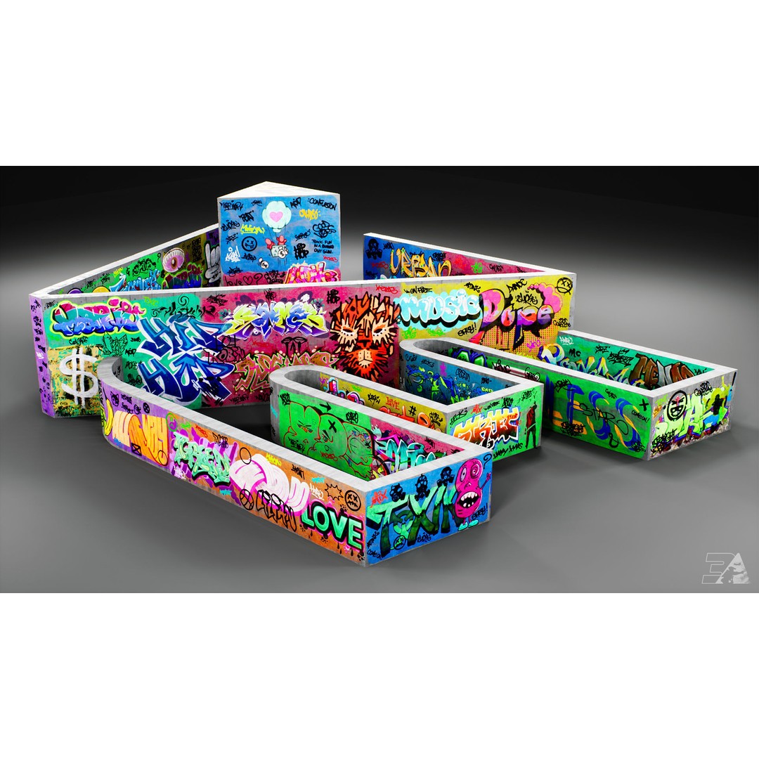 350 Graffiti Cutouts 3D Model – 4K PNG Textures for Games - View 5