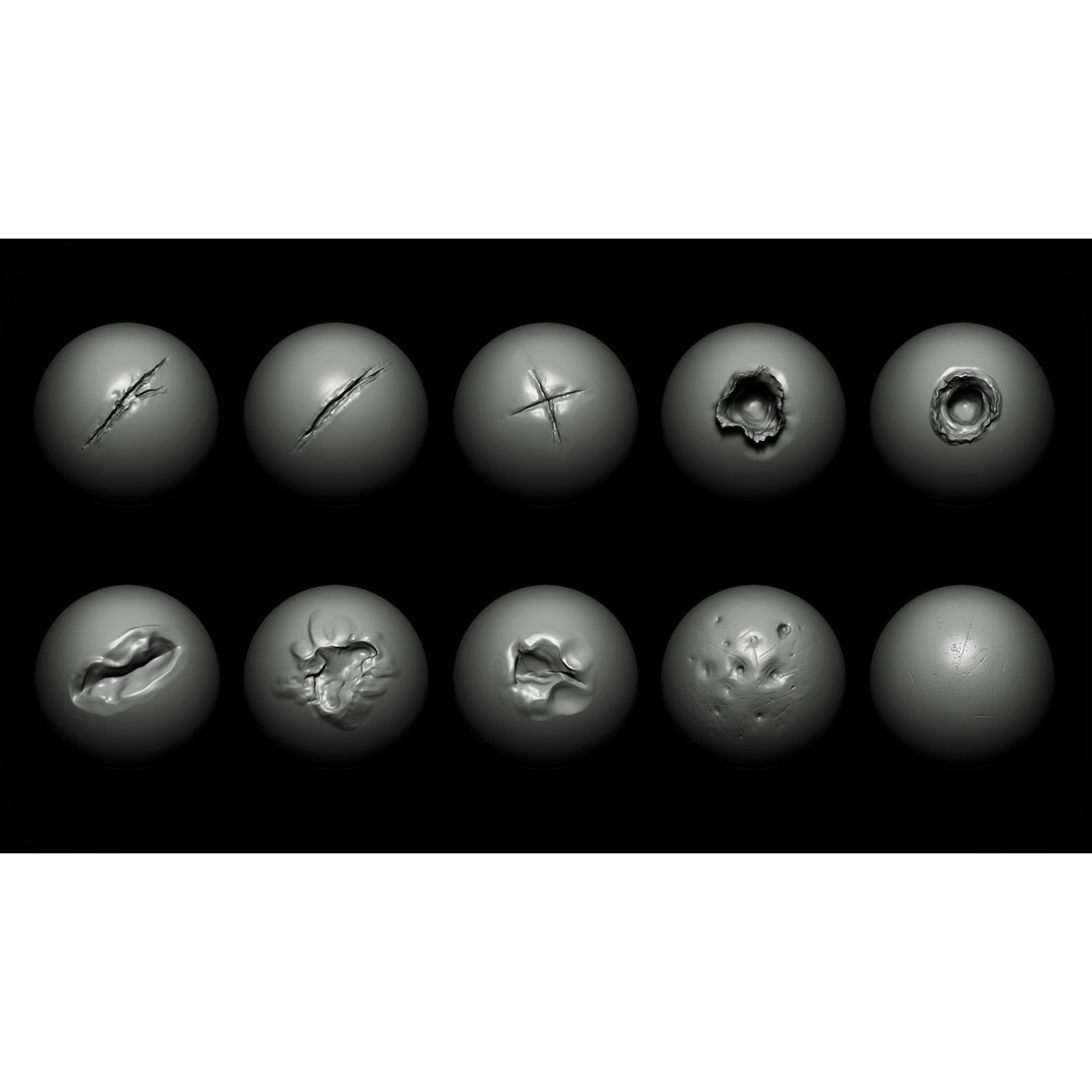 40 Impact Damages 3D Model – VDM Brushes & Alphas for Texturing - View 3