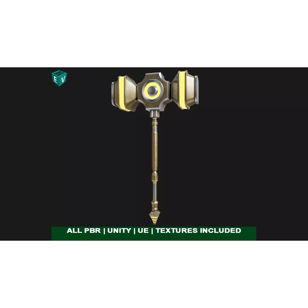 Sci-Fi Battle Hammer 3D Model – Low Poly Weapon, PBR Textures, FBX - View 2