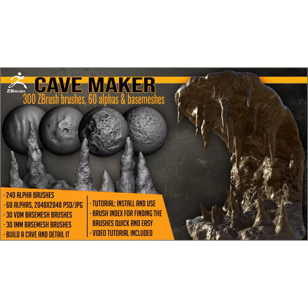 Cave Maker 3D Model – ZBrush Brushes and Alphas Pack for Caves - View 2