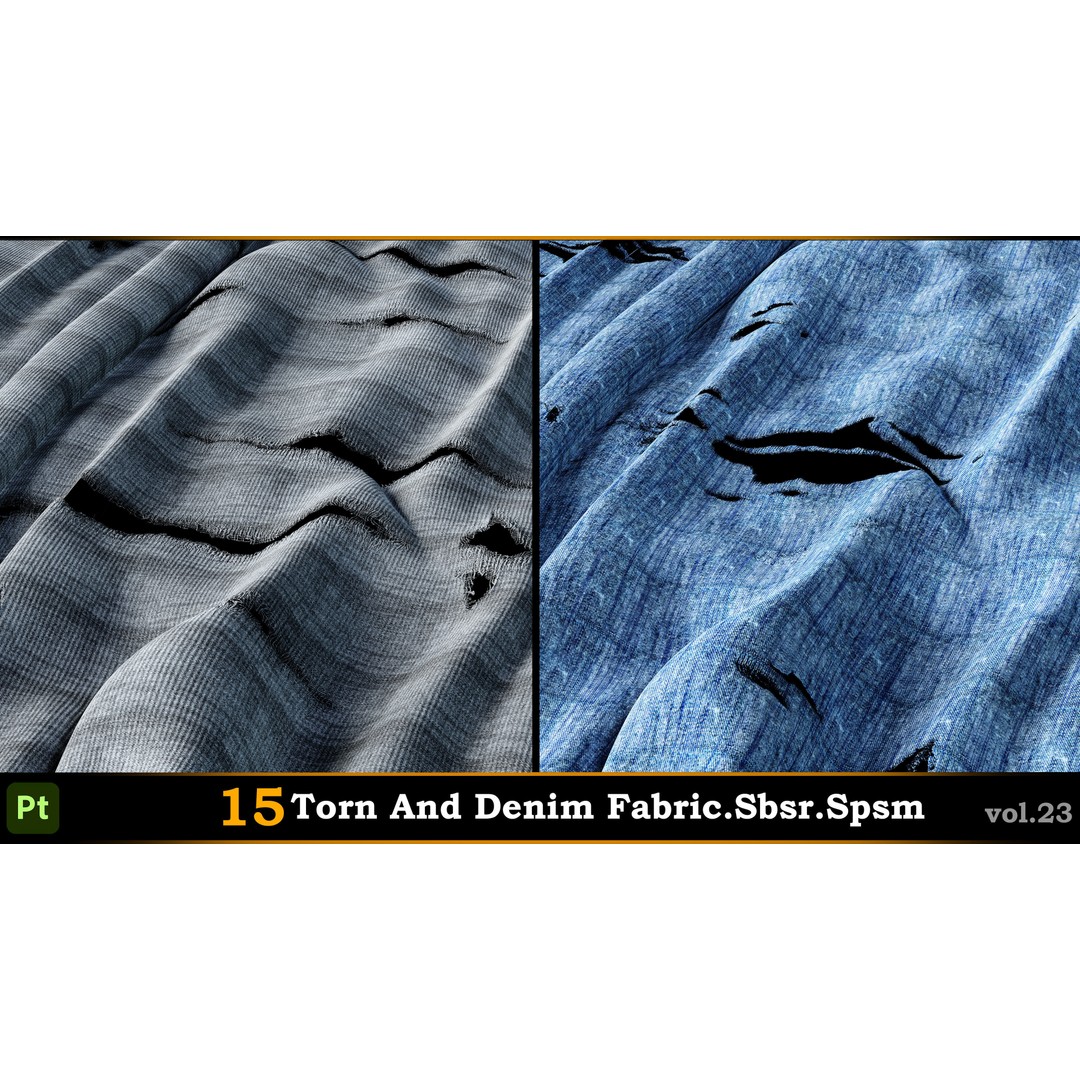 15 Torn & Denim Fabric 3D Model – SBSR & SPSM Textures for Painter - View 10