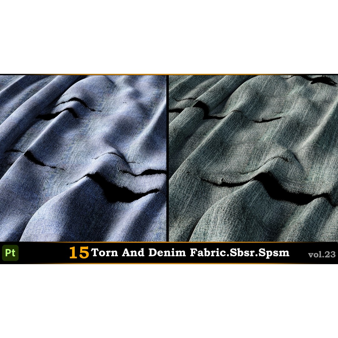 15 Torn & Denim Fabric 3D Model – SBSR & SPSM Textures for Painter - View 11