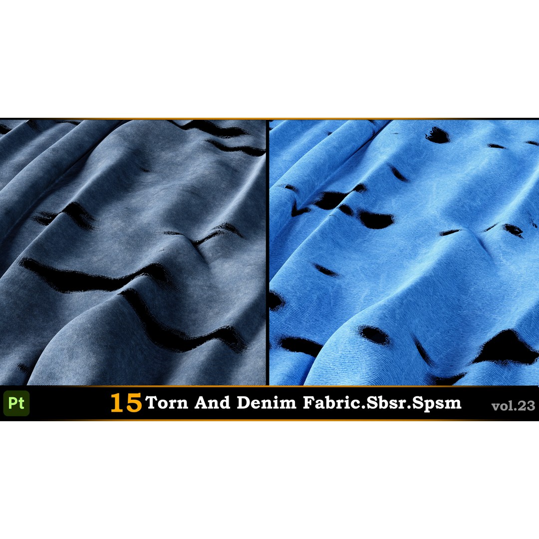 15 Torn & Denim Fabric 3D Model – SBSR & SPSM Textures for Painter - View 12