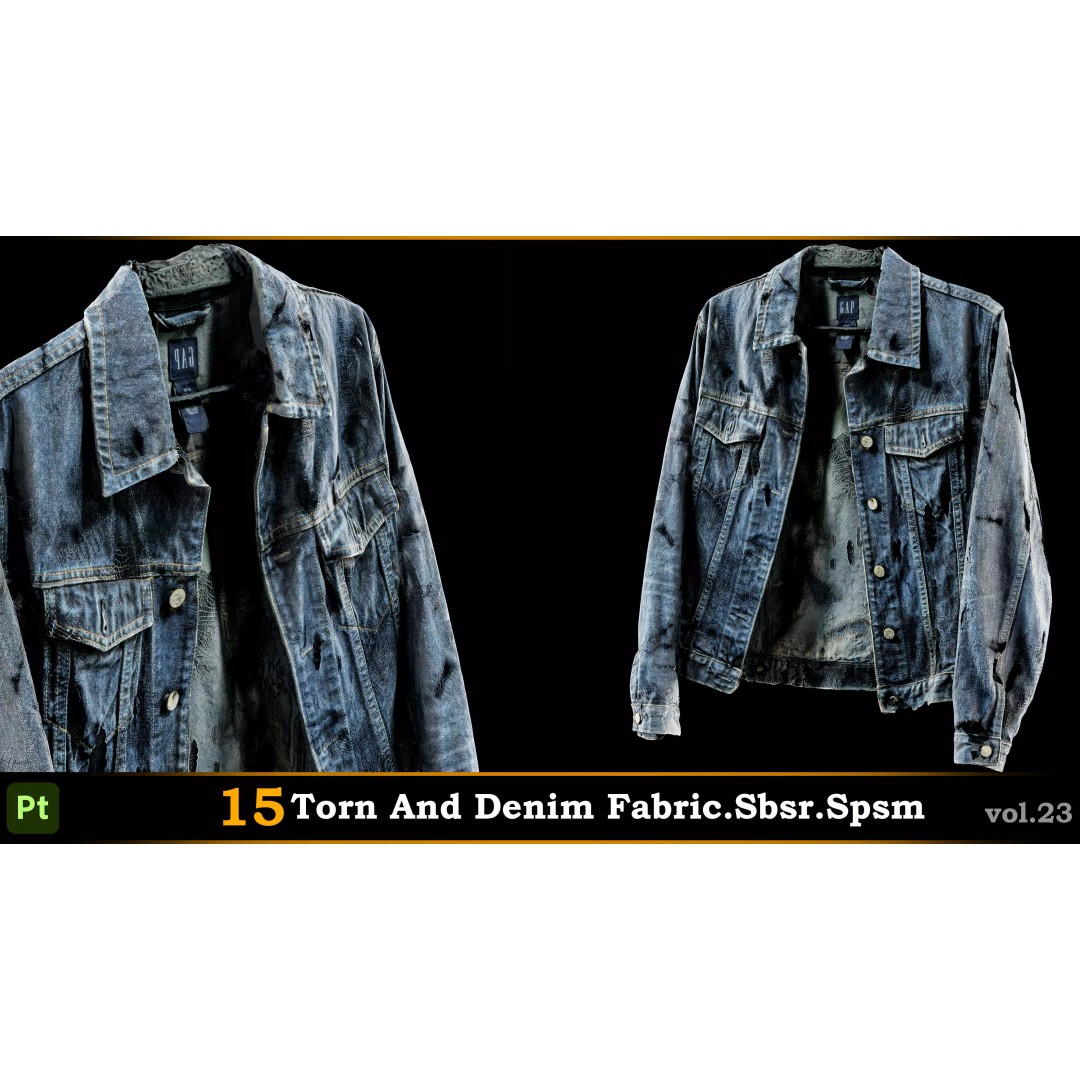 15 Torn & Denim Fabric 3D Model – SBSR & SPSM Textures for Painter - View 2
