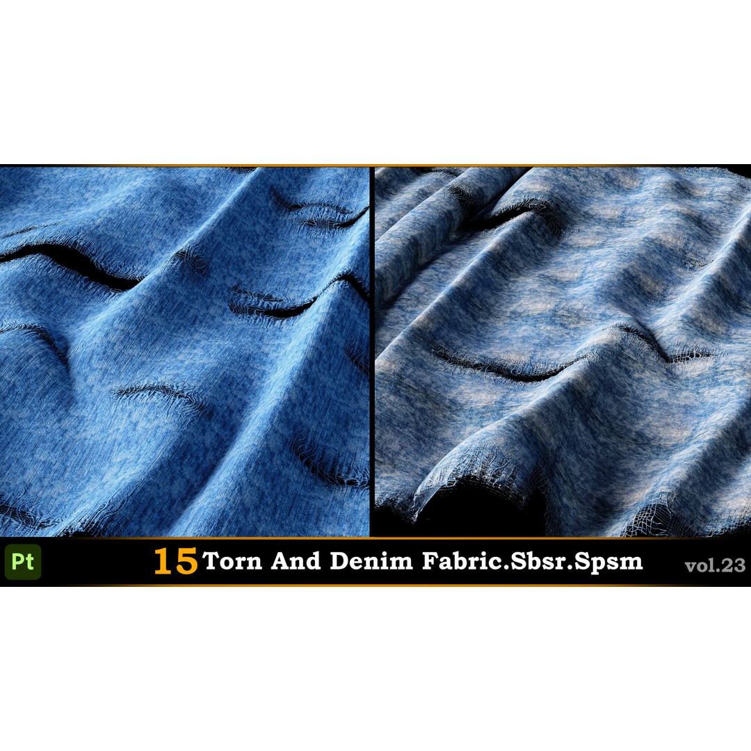 15 Torn & Denim Fabric 3D Model – SBSR & SPSM Textures for Painter - View 8