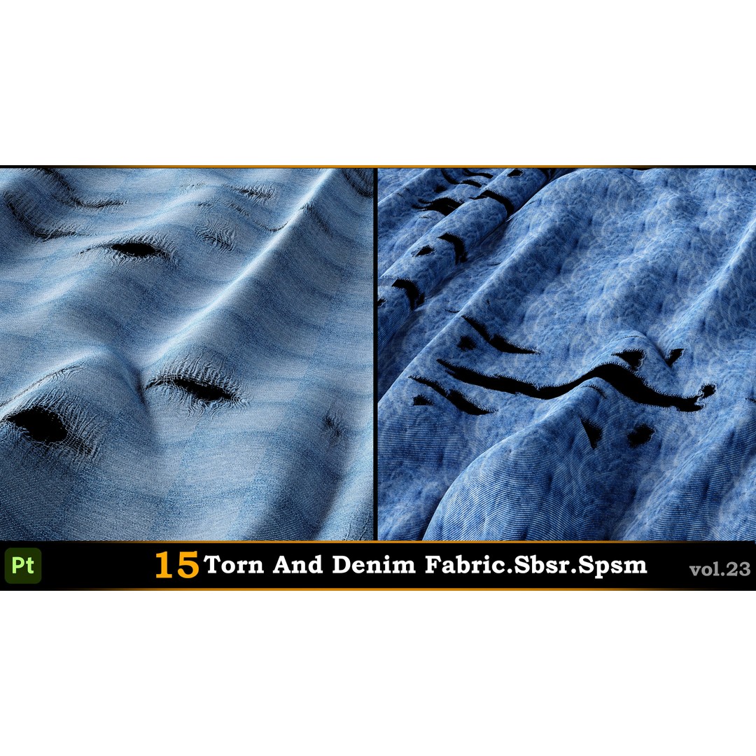 15 Torn & Denim Fabric 3D Model – SBSR & SPSM Textures for Painter - View 9