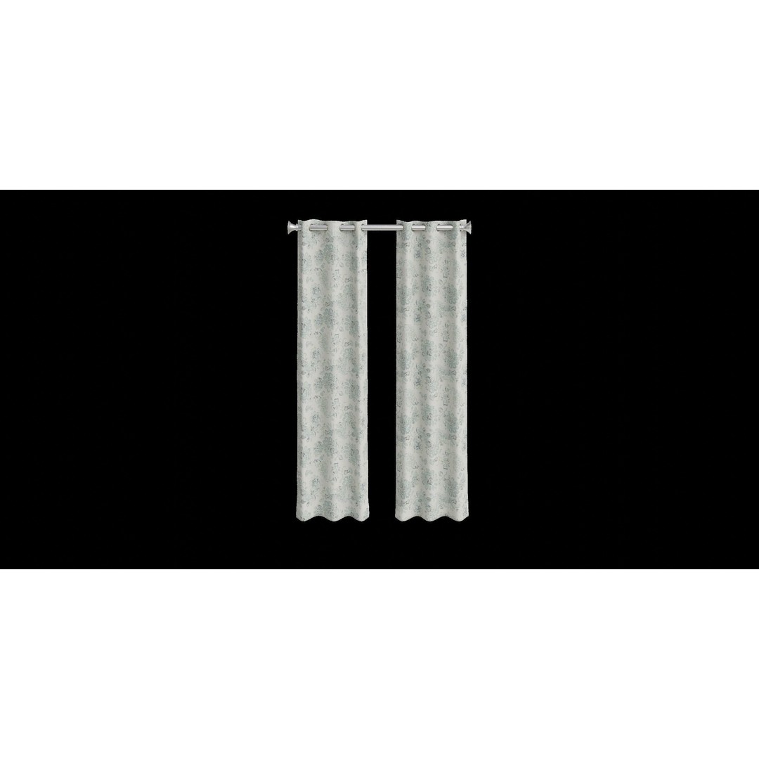 Blue Floral Curtain 3D Model – Low Poly Interior Decoration, Blender - View 10