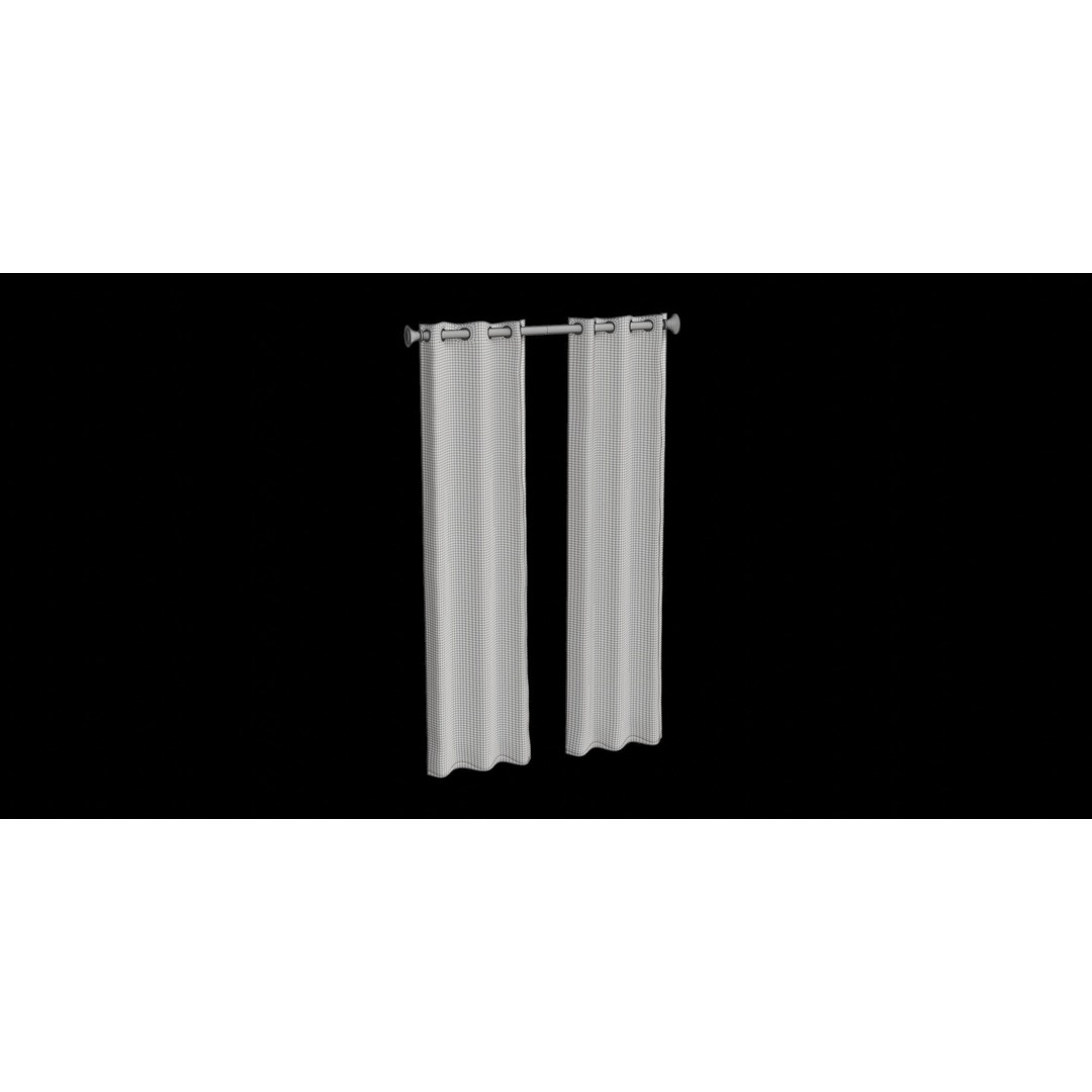 Blue Floral Curtain 3D Model – Low Poly Interior Decoration, Blender - View 4