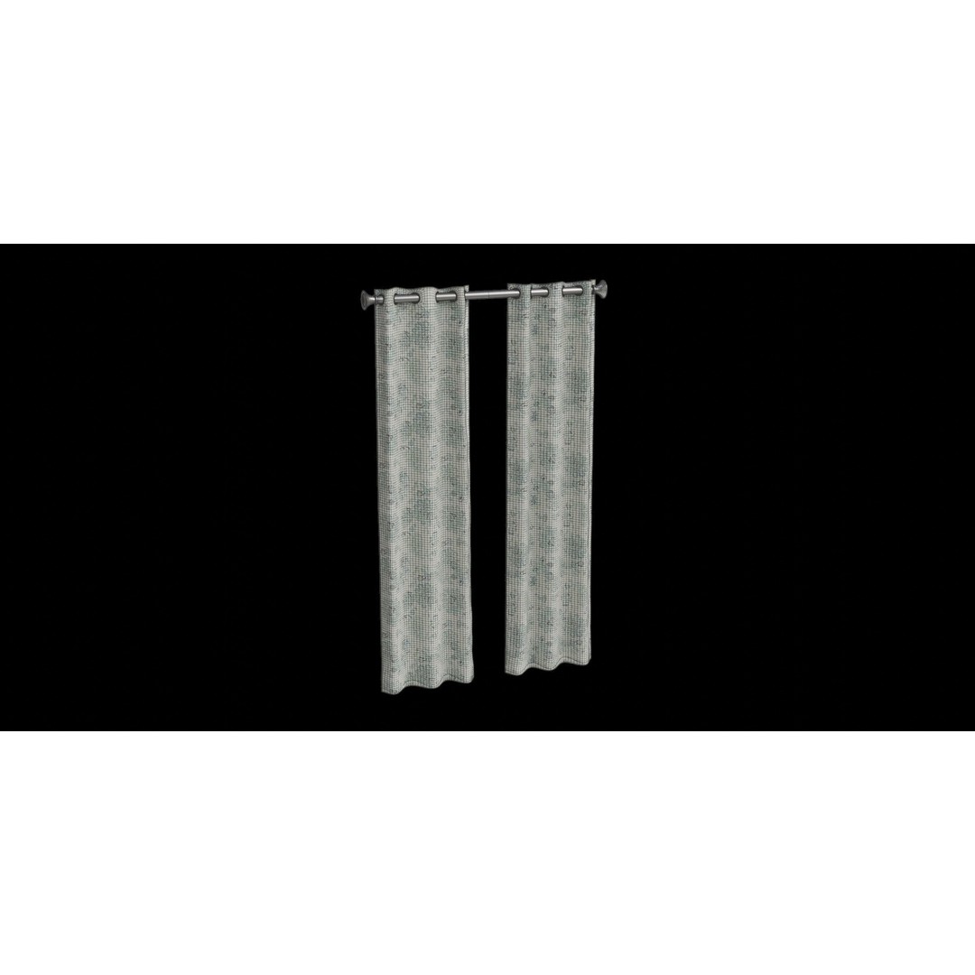 Blue Floral Curtain 3D Model – Low Poly Interior Decoration, Blender - View 5