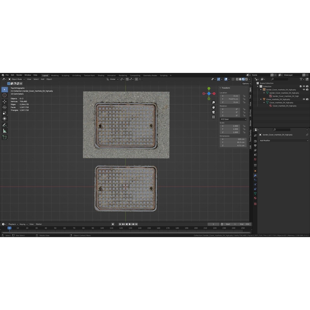 Manhole Cover 3D Model – High-Poly Photorealistic Asset, PBR Textures