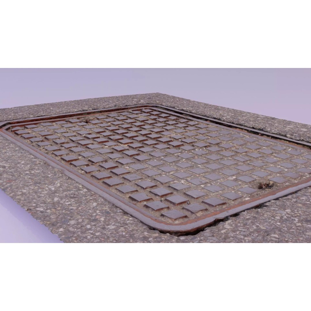 Manhole Cover 3D Model – High-Poly Photorealistic Asset, PBR Textures - View 2