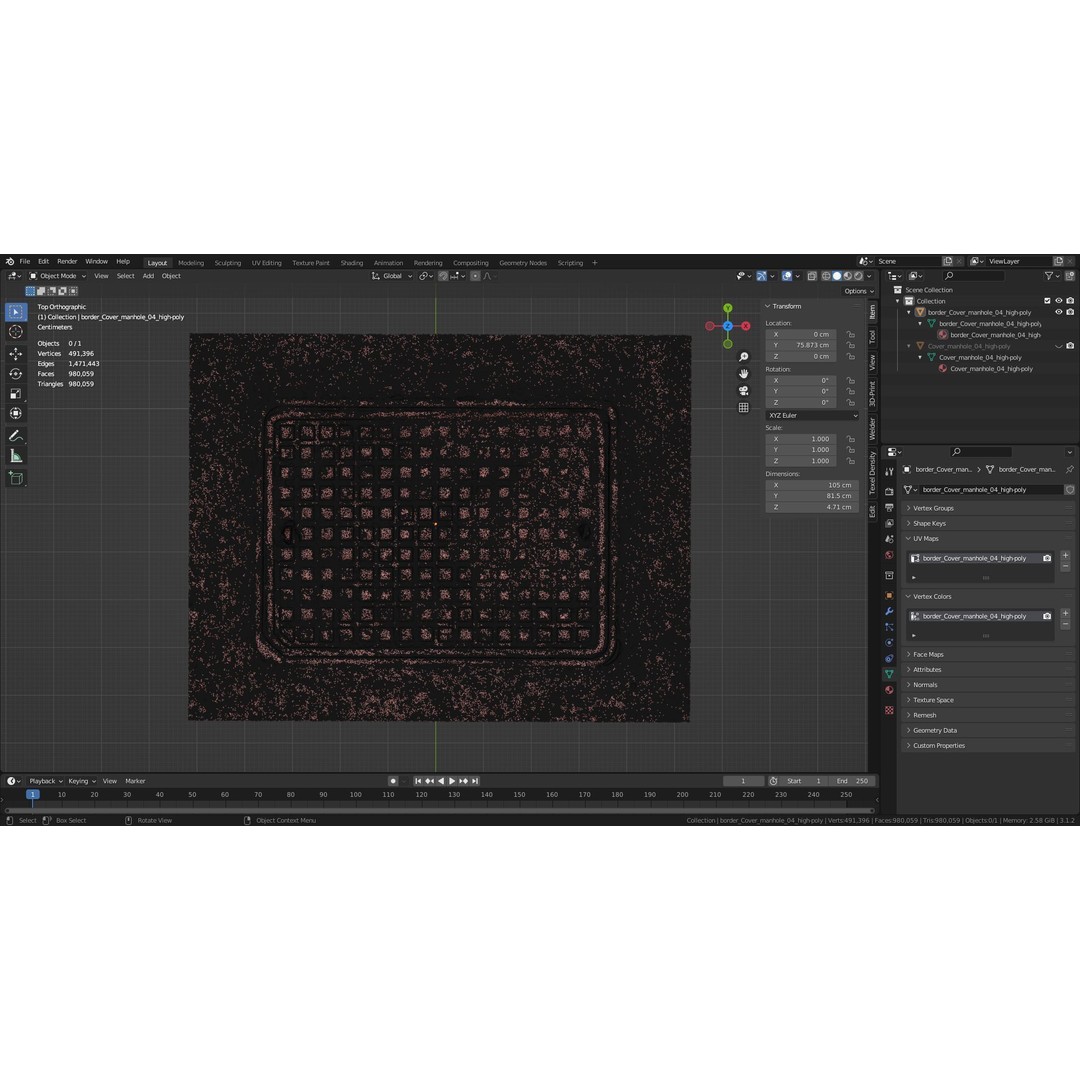 Manhole Cover 3D Model – High-Poly Photorealistic Asset, PBR Textures - View 38