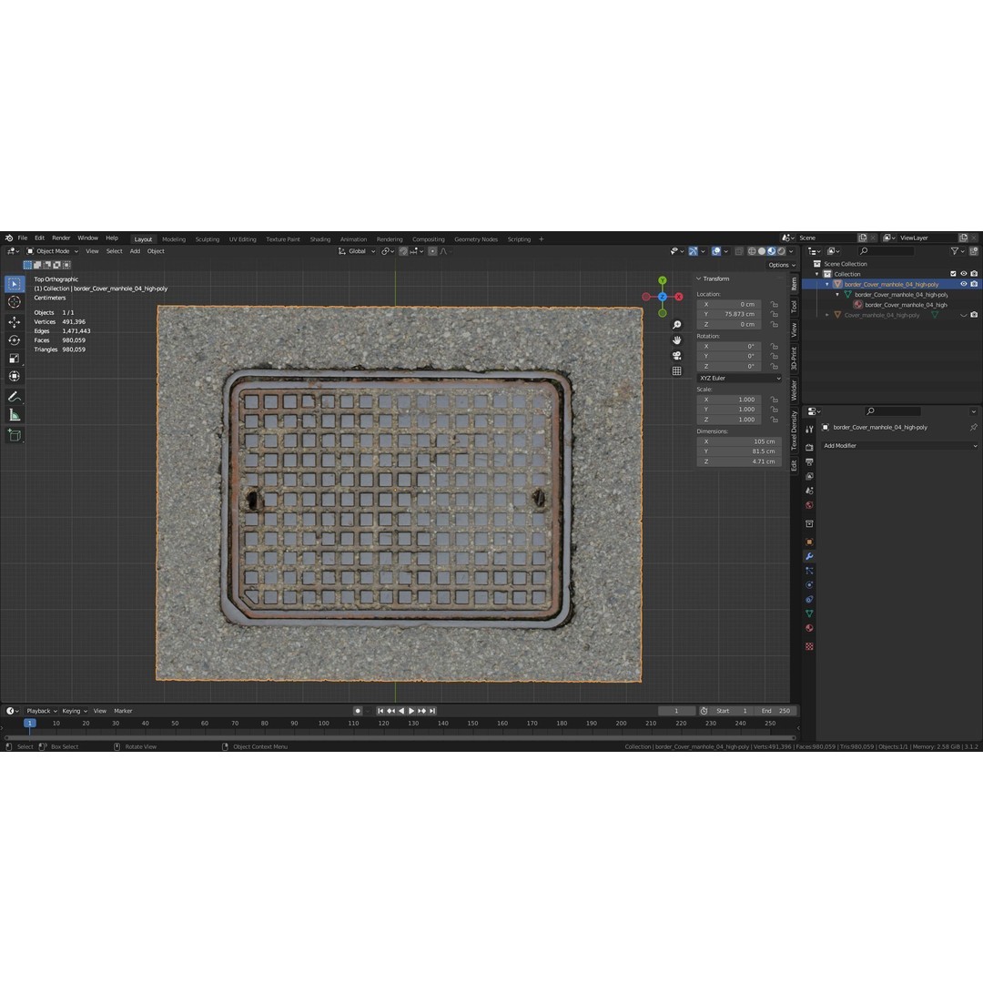 Manhole Cover 3D Model – High-Poly Photorealistic Asset, PBR Textures - View 39