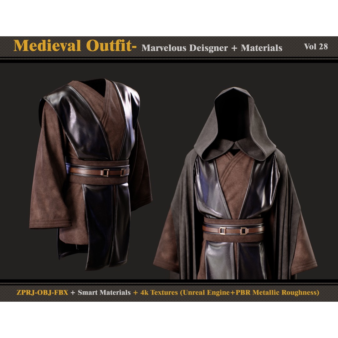 Medieval Outfit 3D Model – Gothic Clothing with Textures, FBX, OBJ - View 4