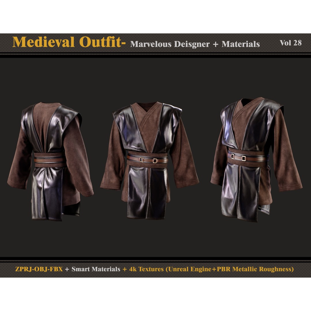Medieval Outfit 3D Model – Gothic Clothing with Textures, FBX, OBJ - View 5