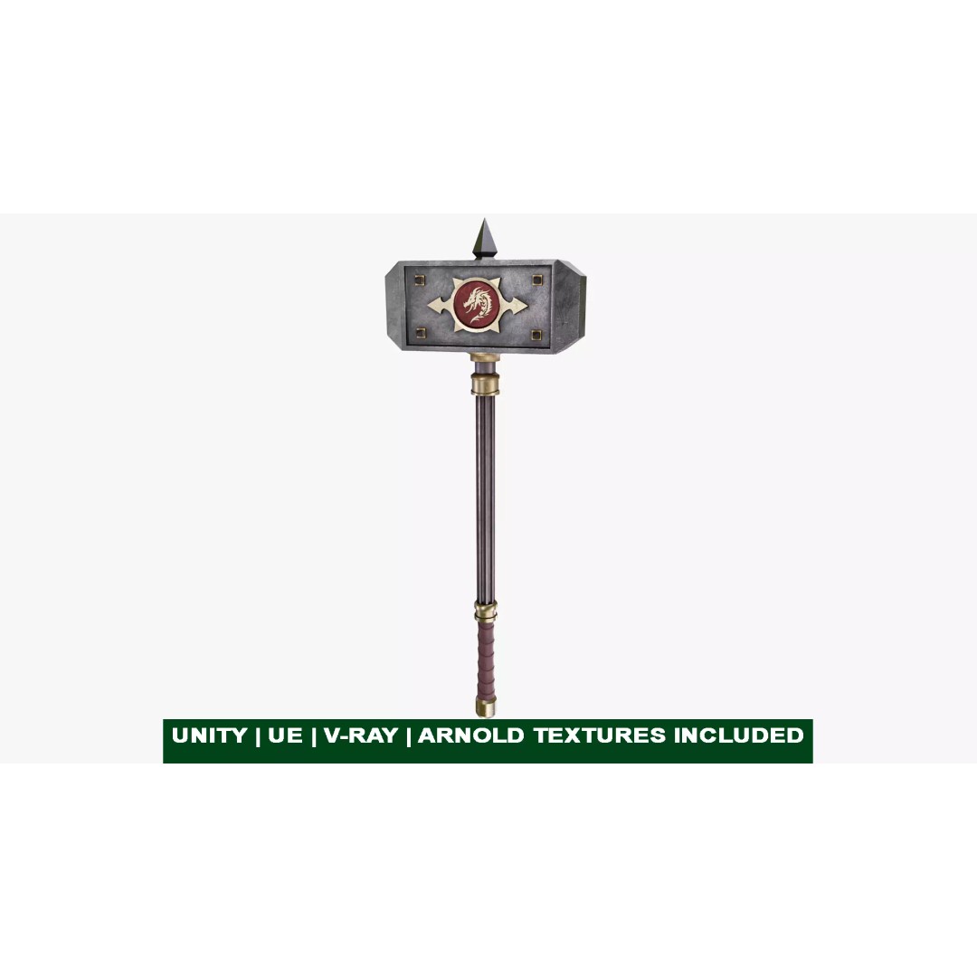 Battle Hammer 3D Model – Low Poly Game-Ready Asset, PBR Textures - View 2