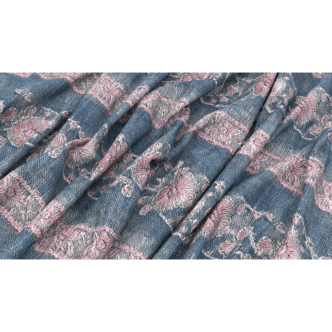 Embroidery Fabric 3D Model – 4K Seamless PBR Textures, PNG - View 10