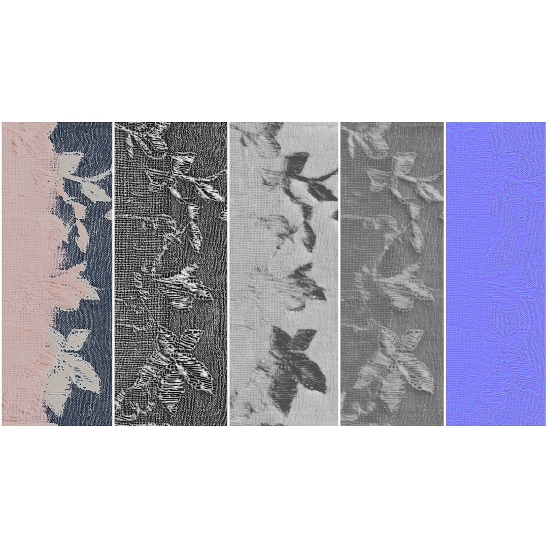 Embroidery Fabric 3D Model – 4K Seamless PBR Textures, PNG - View 3