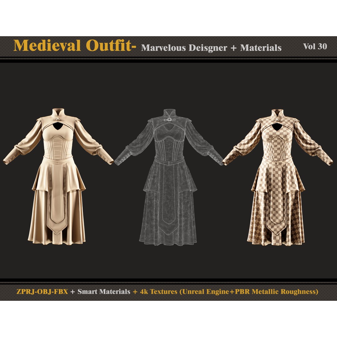 Medieval Outfit 3D Model – Fantasy Costume with PBR Textures, FBX & OBJ