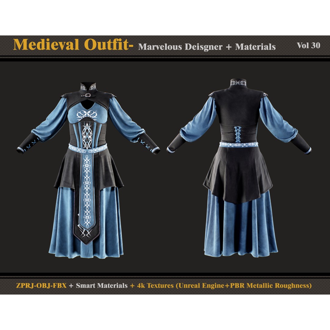Medieval Outfit 3D Model – Fantasy Costume with PBR Textures, FBX & OBJ - View 3
