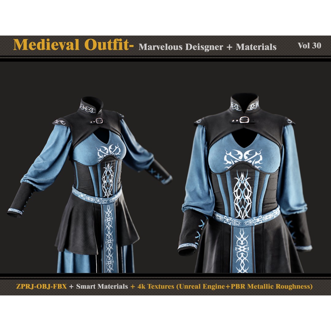 Medieval Outfit 3D Model – Fantasy Costume with PBR Textures, FBX & OBJ - View 4