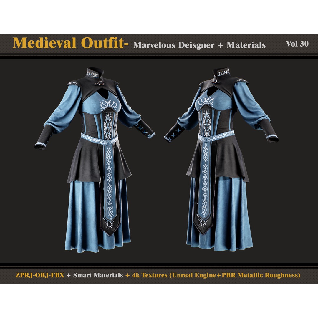 Medieval Outfit 3D Model – Fantasy Costume with PBR Textures, FBX & OBJ - View 5