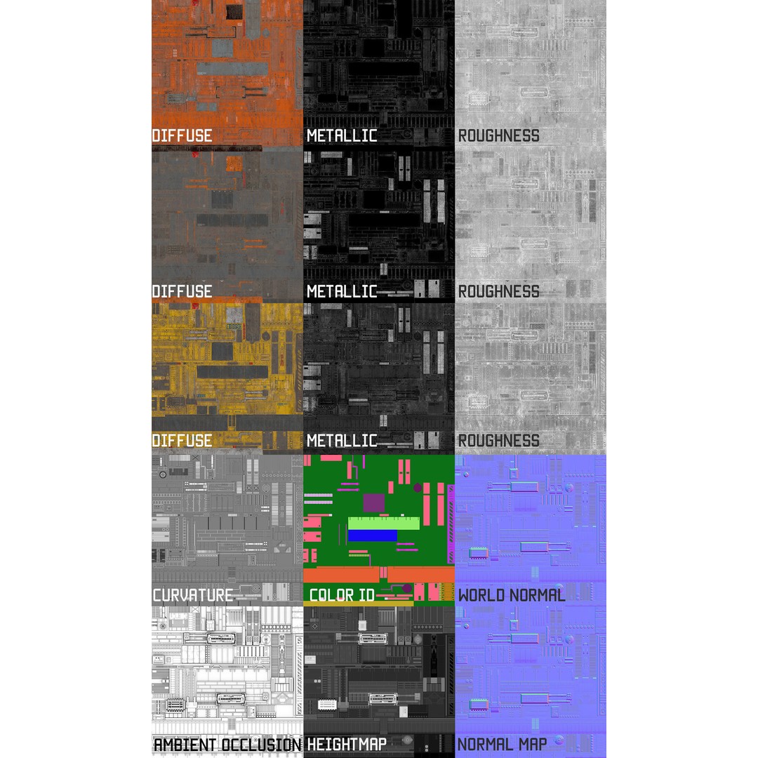 Sci-Fi Wall Panel Texture 3D Model – PBR Textures for Spaceships