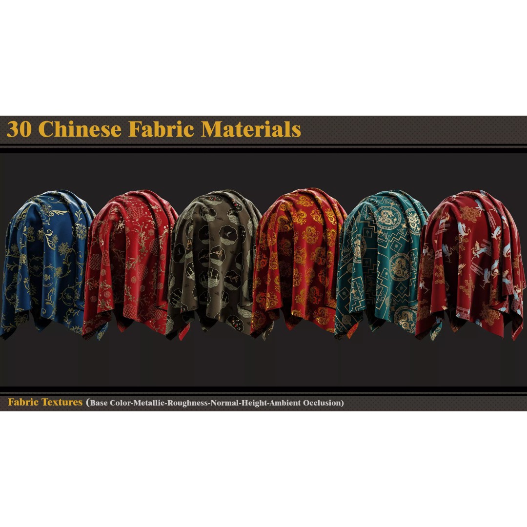 Chinese Fabric Materials 3D Model – 30 PBR Textures, SBSAR Format - View 7