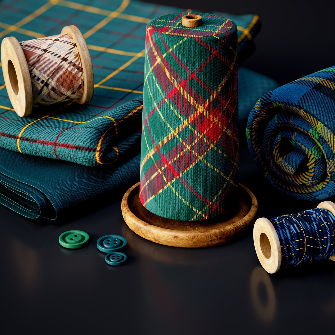 Tartan Fabric Material 3D Model – Customizable Textures, SBSAR - View 10