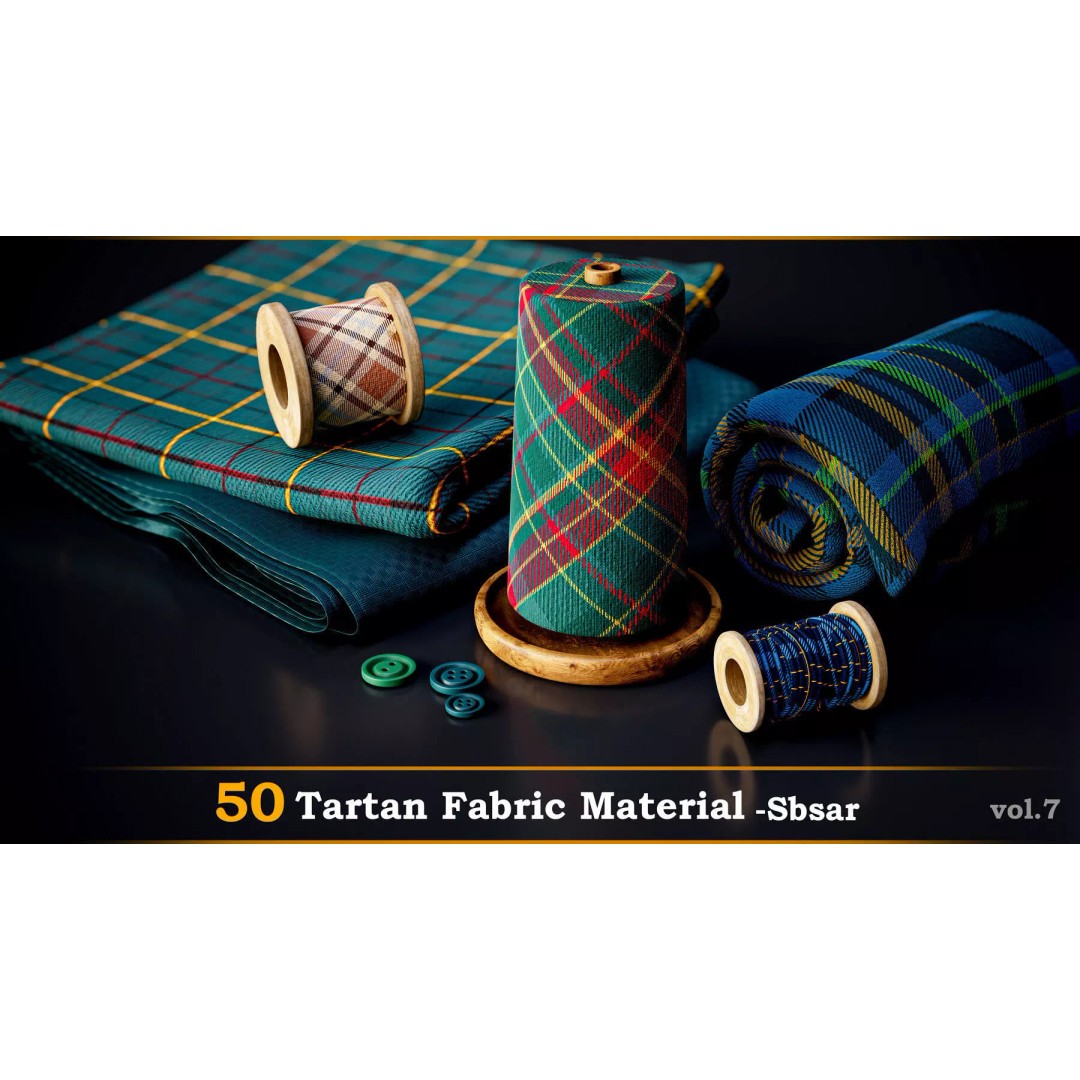 Tartan Fabric Material 3D Model – Customizable Textures, SBSAR - View 2