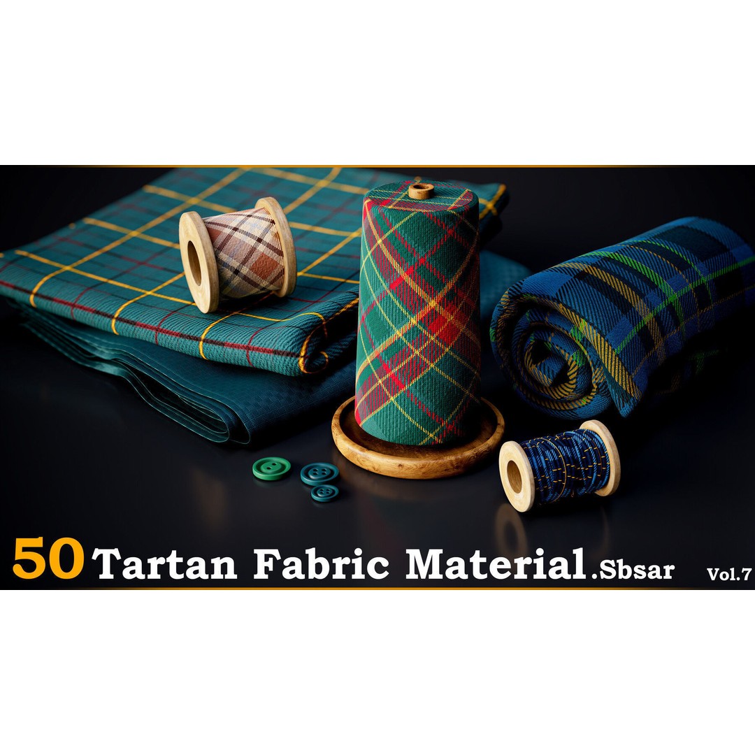 Tartan Fabric Material 3D Model – Customizable Textures, SBSAR - View 3