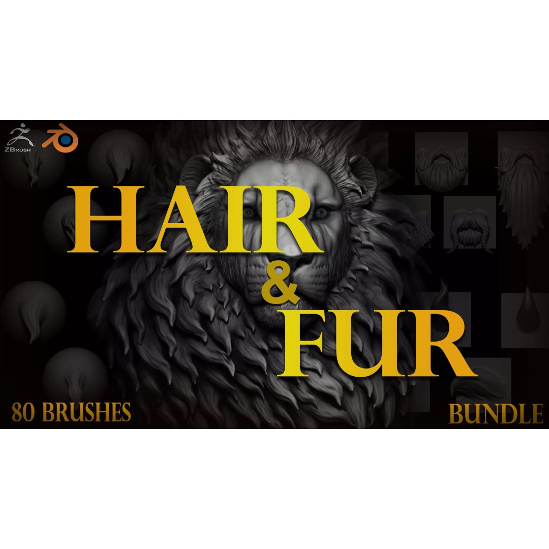 Stylized Hair and Fur 3D Model – 80 Brushes Bundle for Zbrush & Blender - View 2
