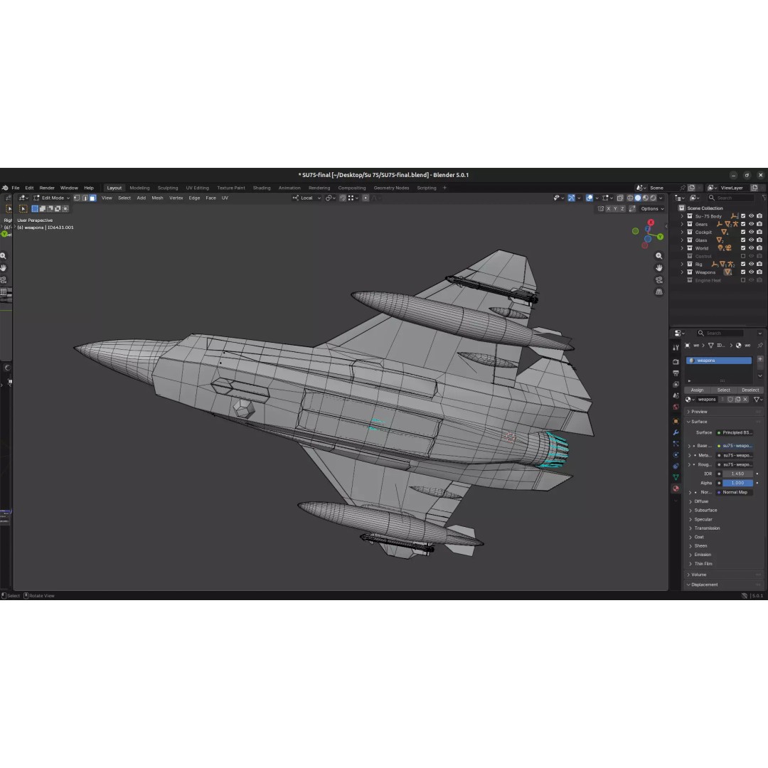 SU 75 Checkmate 3D Model – Rigged Military Aircraft with PBR Textures