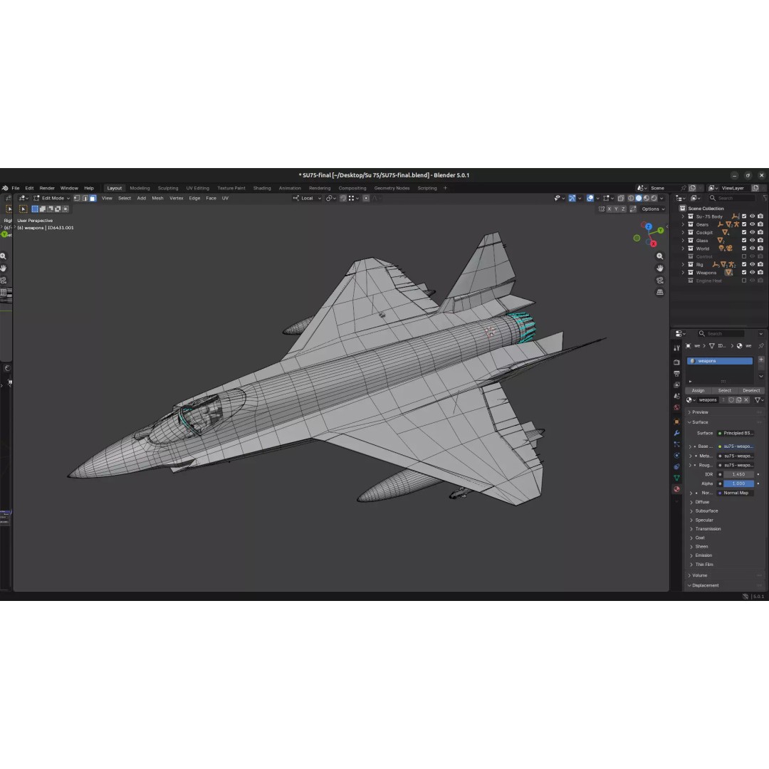 SU 75 Checkmate 3D Model – Rigged Military Aircraft with PBR Textures - View 20