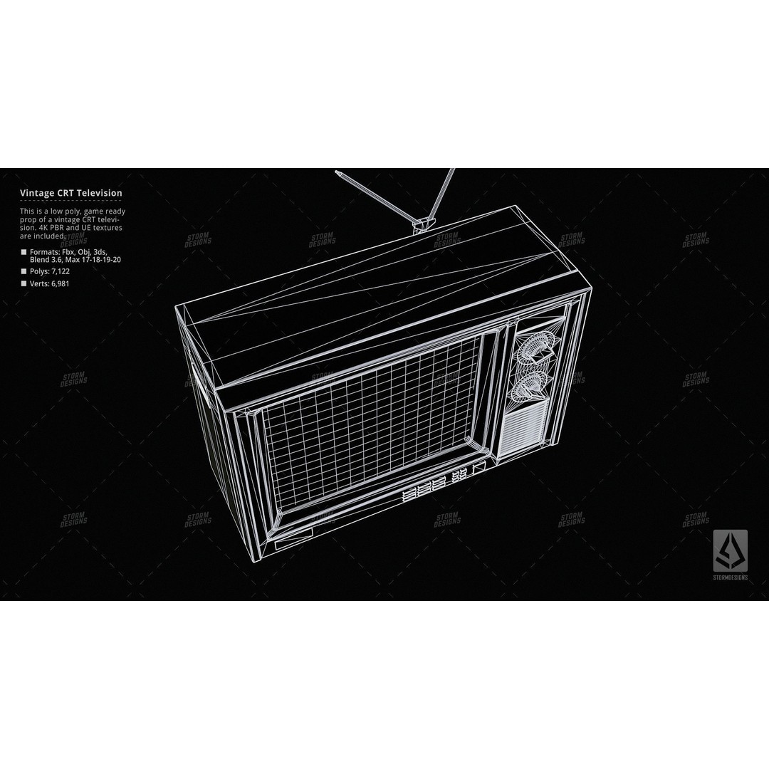 Vintage CRT Television Prop 3D Model – Low Poly PBR Textures, FBX